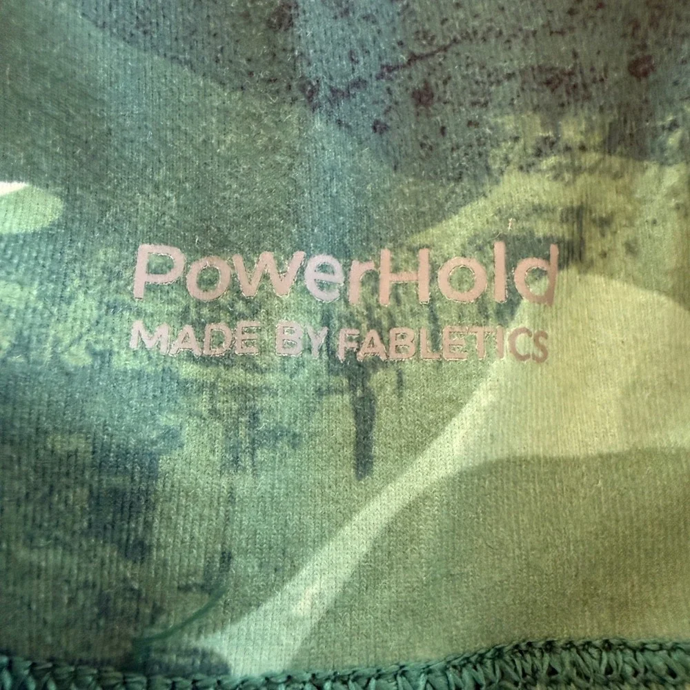 Fabletics PowerHold High Waisted Leggings Green Abstract Camo Compression Womens